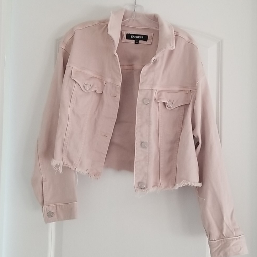 Express Distressed Cropped Denim Jacket